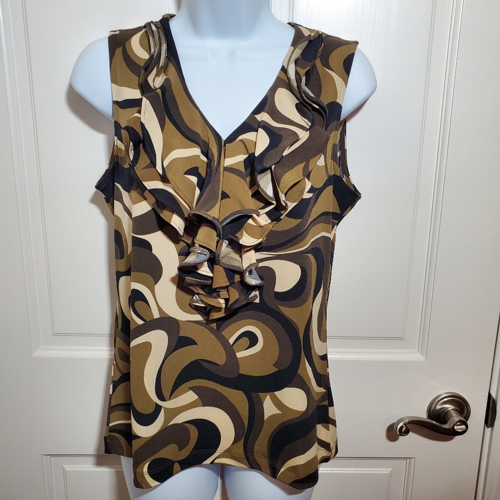 Adrienne Vittadini Sleeveless Jabot V-Neck Blouse
